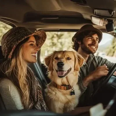 Auto Innenansicht Mann Frau Hund